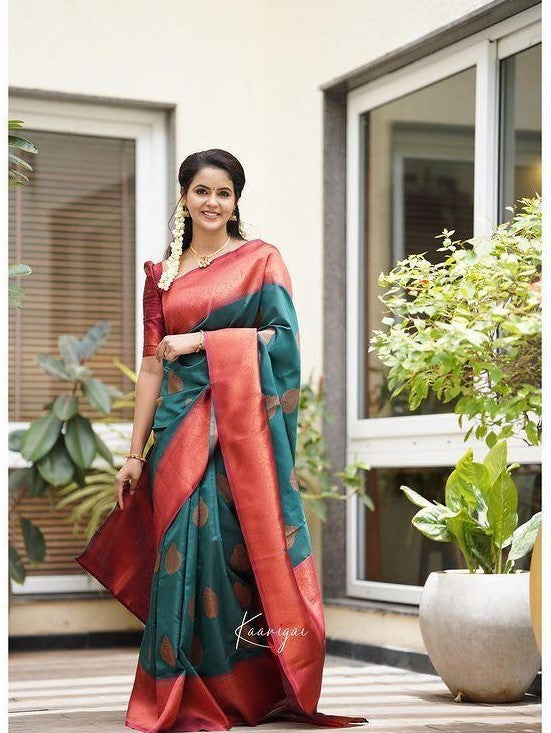 Buy Green & Pink - Semi Kanchipuram Saree online | Semi Kanchipuram from  ShrusEternity