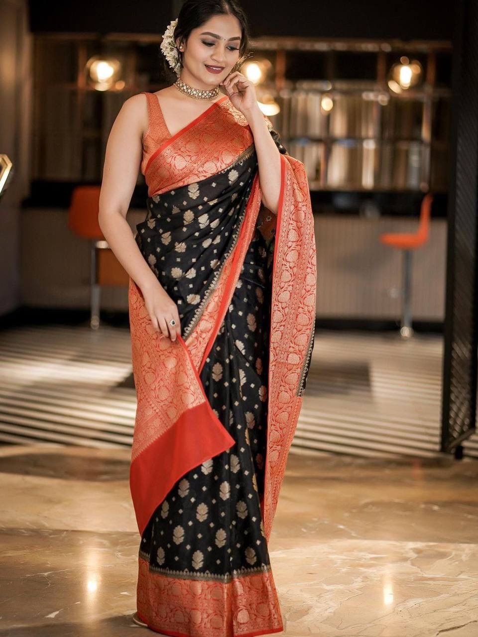 black-saree-in-pure-handloom-silk-with-woven-zari-checks-and-gold-border -along-with-unstitched-blouse-online-kalki-fashion-v015091220y-sg53634_2_ -  Kalki Fashion Blog – Latest Fashion Trends, Bridal Fashion, Style Tips,  News and Many More