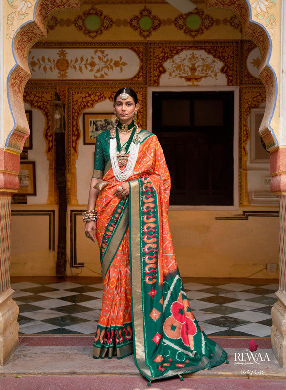 LINEN COTTON - Silver Lining Pallu And Contrast Blouse in ORANGE - Culturoma